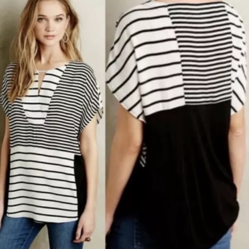 Anthropologie One September Madrigal black white stripe top small Excellent RARE